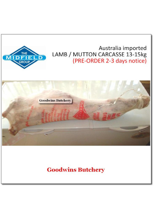 CARCASE carcass LAMB karkas domba kambing muda Australia MIDFIELD frozen +/- 13kg length 140cm (price/kg) PREORDER 2-3 days notice